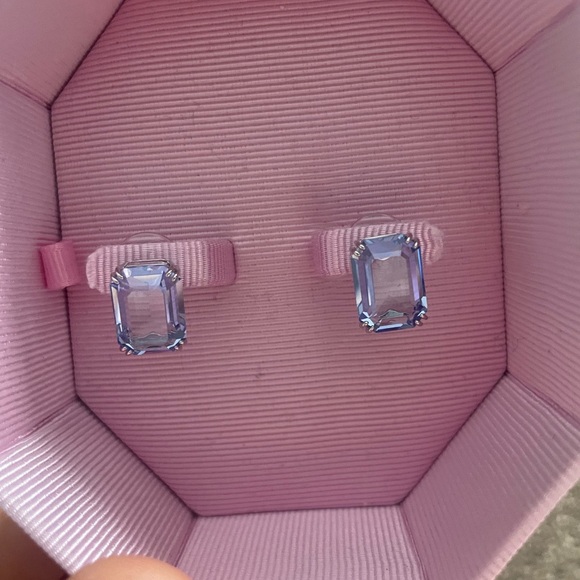 Swarovski Millenia Octagon Cut Crystal Stud Earrings - Lavender / Silver Tone - Picture 2 of 3